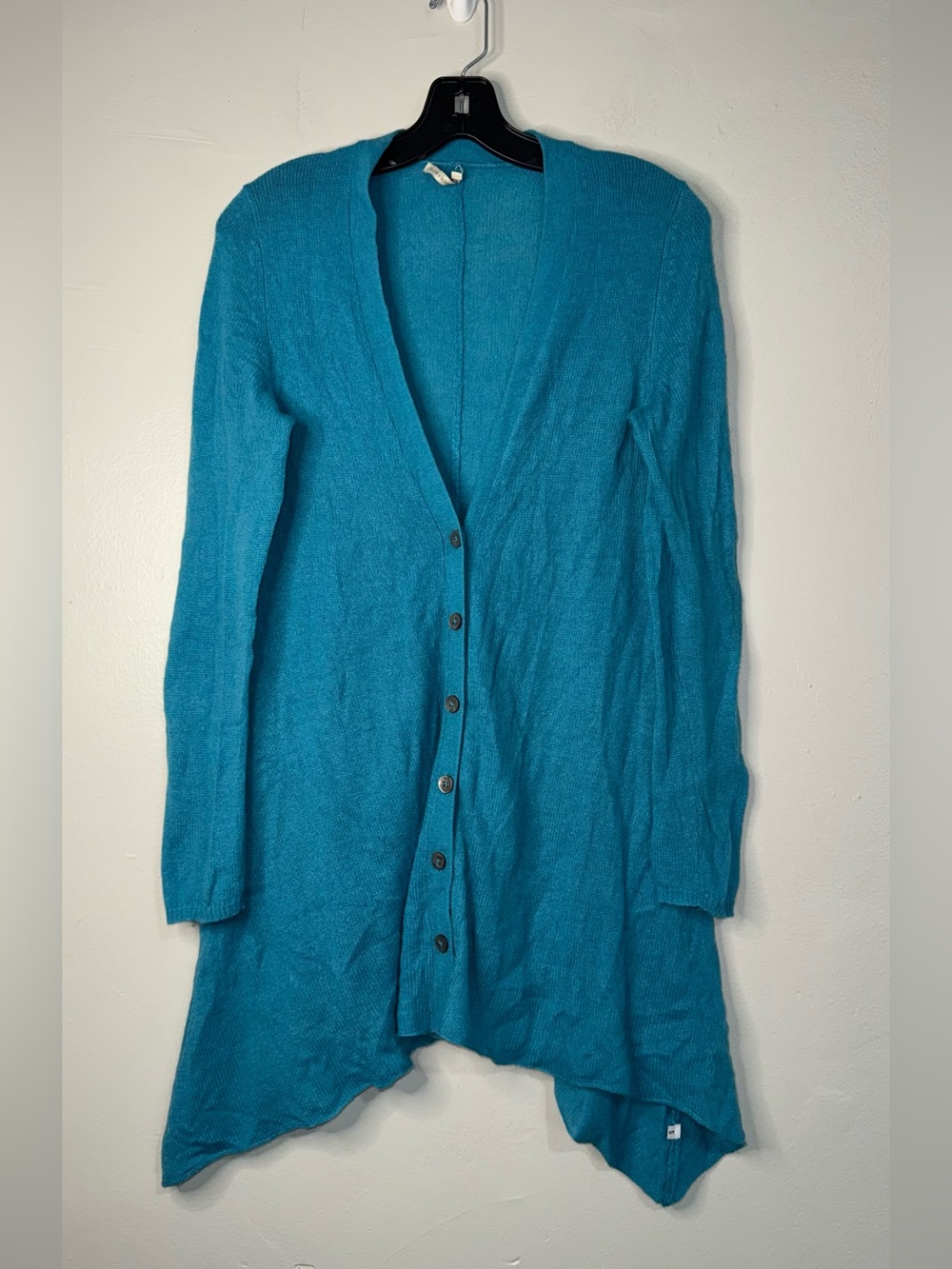 White + Warren Cashmere Teal Longline Button Front Cardigan